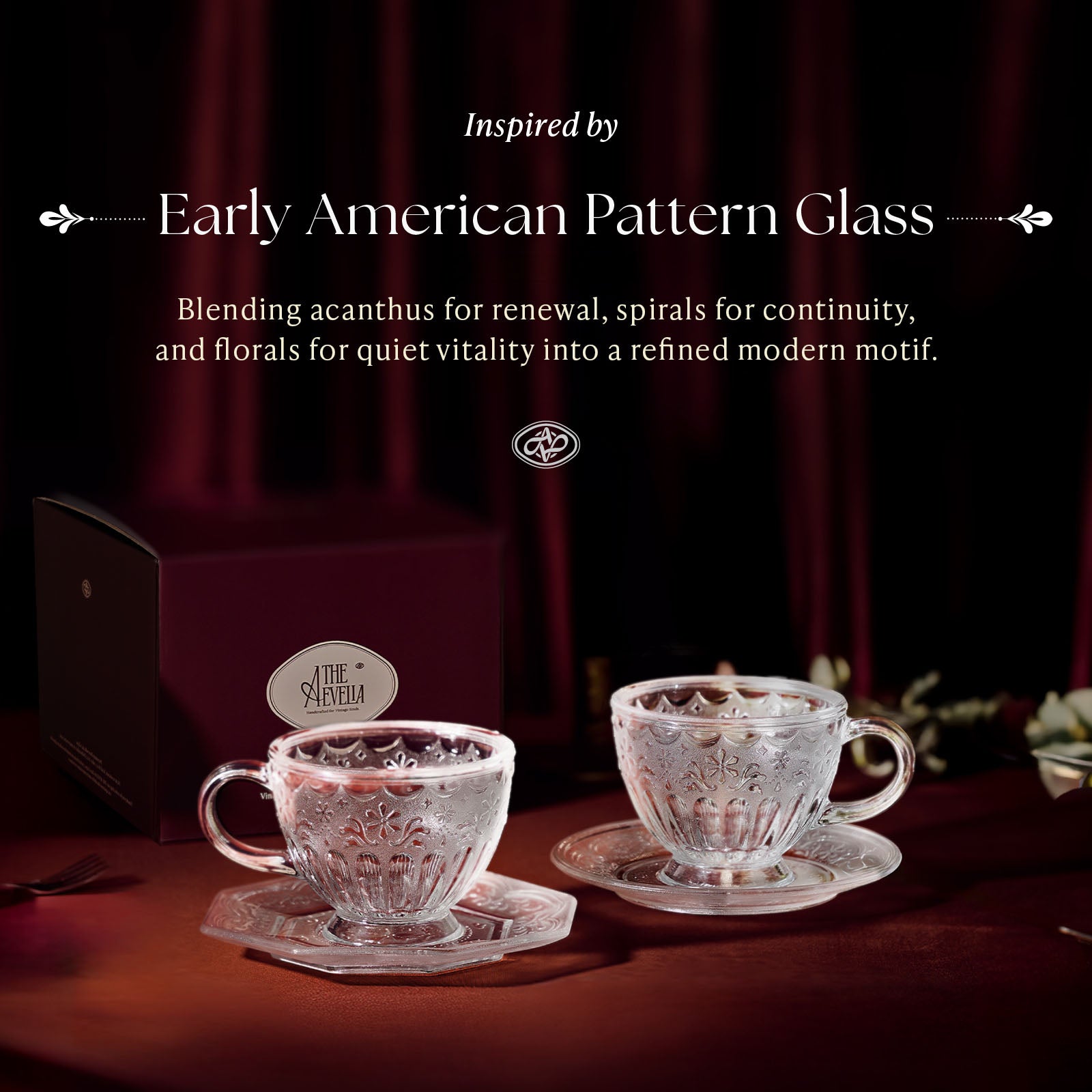 THE AEVELIA Handcrafted Glass Coffee Mug 12oz with Octagonal Saucer, Aesthetic Vintage Glass Cup for Latte, Cappuccino & Tea, Microwave & Dishwasher Safe, Gift for Women, Classic Frosted White